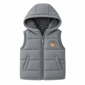 Kids Hooded Quilted Puffer Vest – Grey