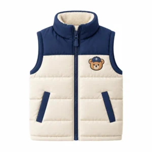 Kids Sherpa-Lined Quilted Vest – Cream & NavyKids Sherpa-Lined Quilted Vest – Cream & Navy